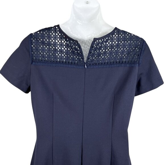 Brooks Brothers Red Fleece Womens XL Navy Eyelet Lace Yoke Shift Dress Stylish - Picture 7 of 15
